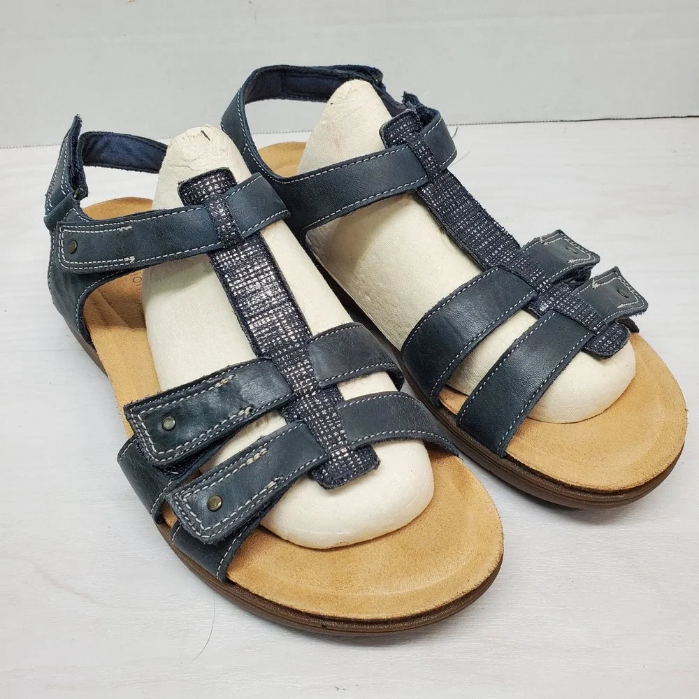 Clarks Collection Adjustable Sandals April Cove Black Leather Womens 9 Comfort